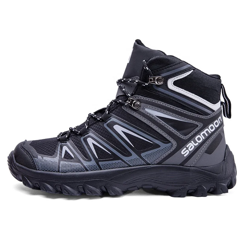 

2020 big size 48 outdoor mountaineering work sneaker anti-skid wear lightweight high top men's shoes, Black