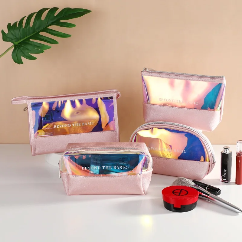 

Ready 3pcs or Custom Bulk Travel PVC Washing Organizer Holographic Iridescent Clear Glitter Makeup Cosmetic Bags