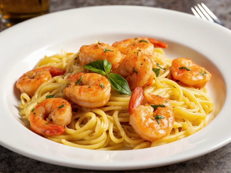 Shrimp scampi served over linguine with fresh herbs