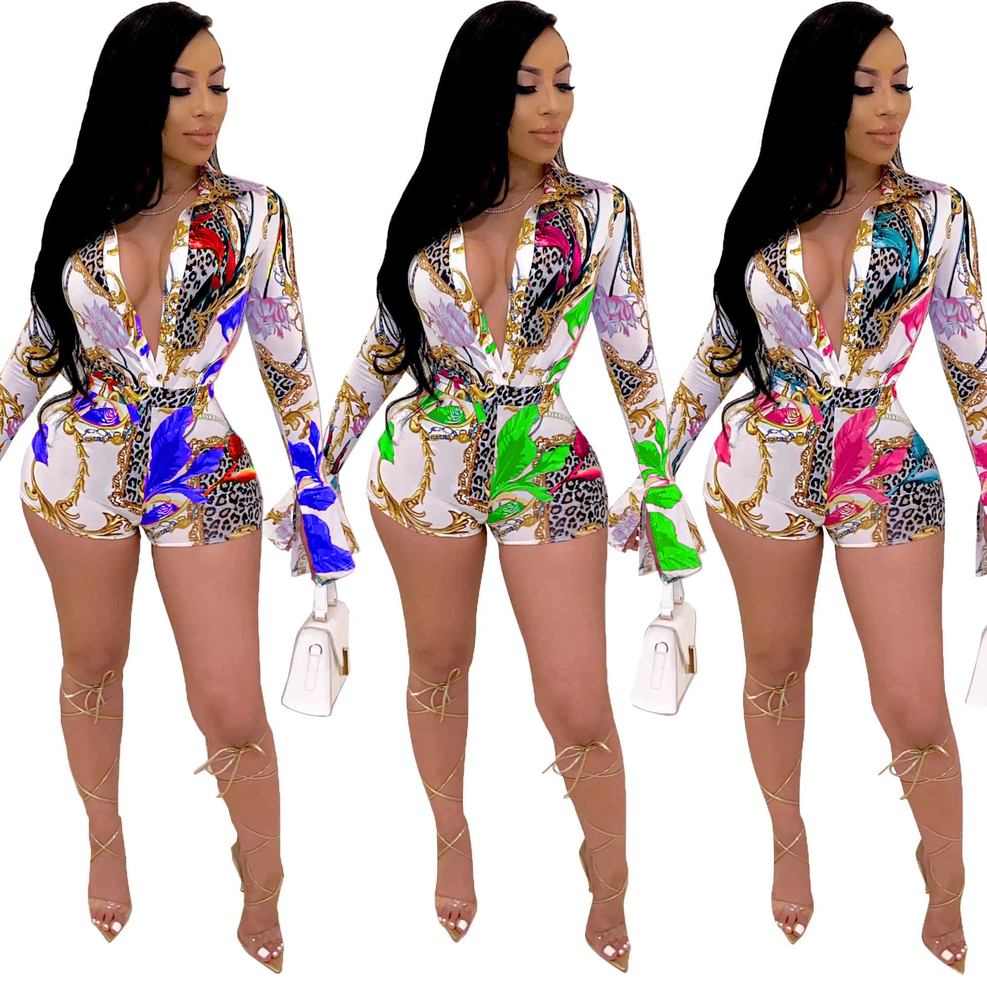 

womens rompers jumpsuits women long sleeve casual print sexy activewear romper