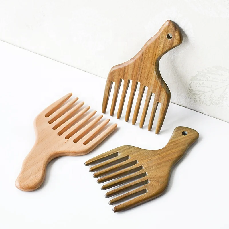

Eco-frienldy Custom Logo Beech Wood Afro Pick Comb for Black Hair Wide Tooth comb