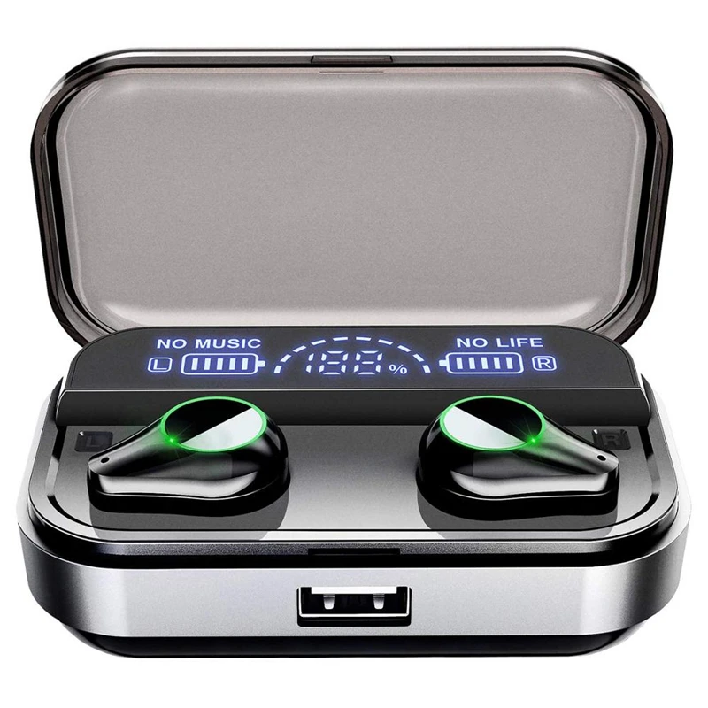 

T10 TWS Fingerprint Touch Stereo Headsets Sport Gaming Headphones wireless earbuds blue tooth With 4000mAh Waterproof Earphone, Black