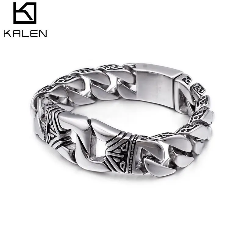

KALEN Stainless Steel 22.5CM Silver Handcuff Bracelets For Men