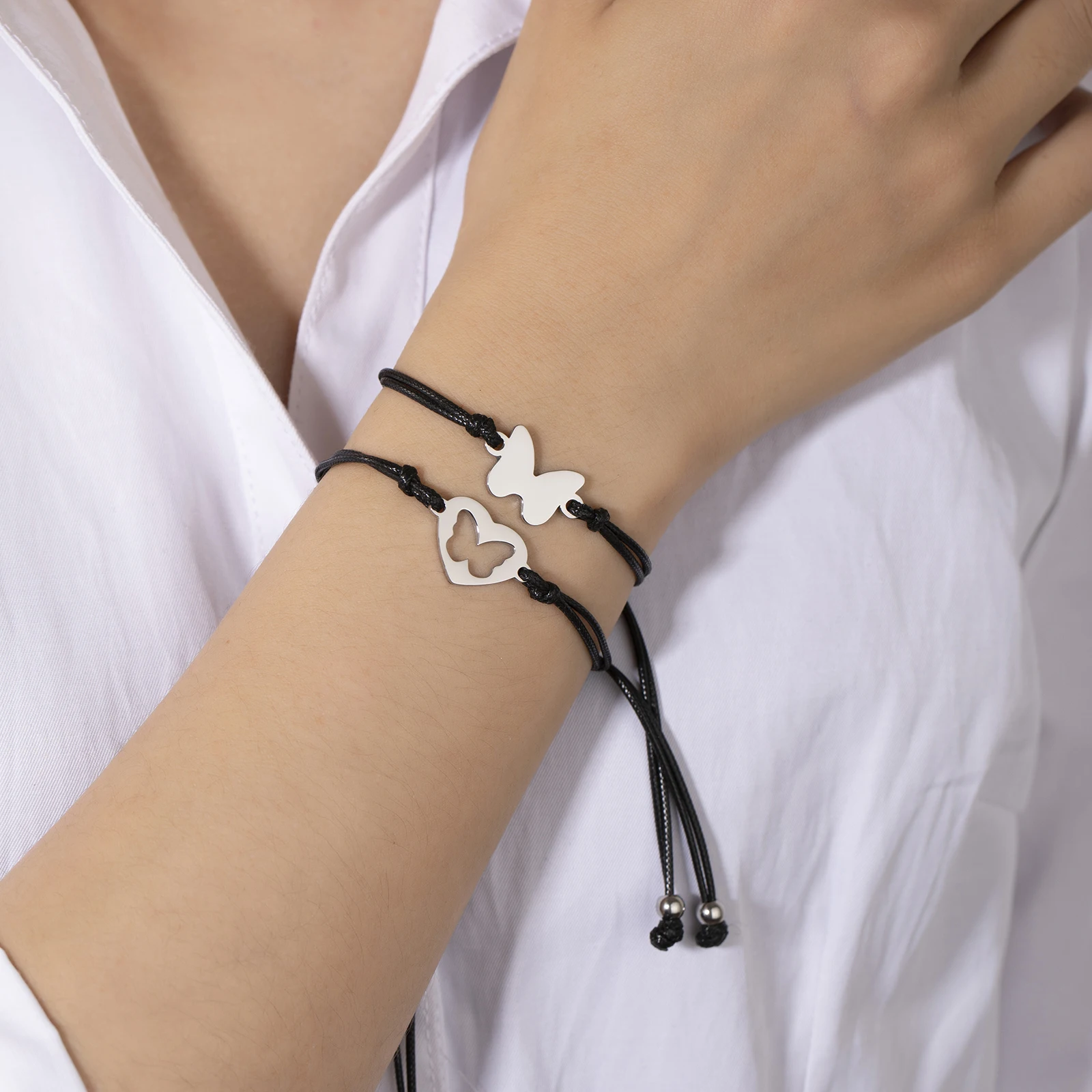 

Adjustable DIY braided rope bracelet customized neutral handmade Butterfly Bracelet, Rose gold