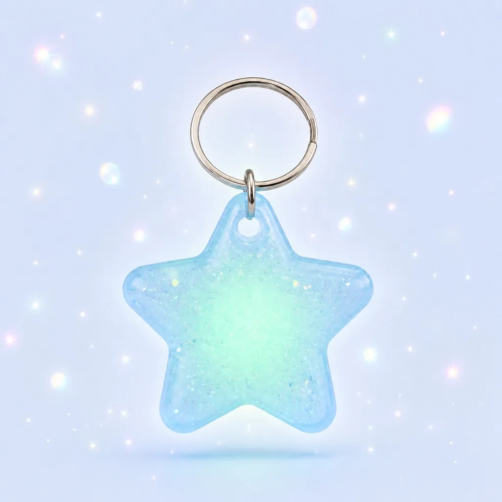 Star keychain with magical celestial bokeh background
