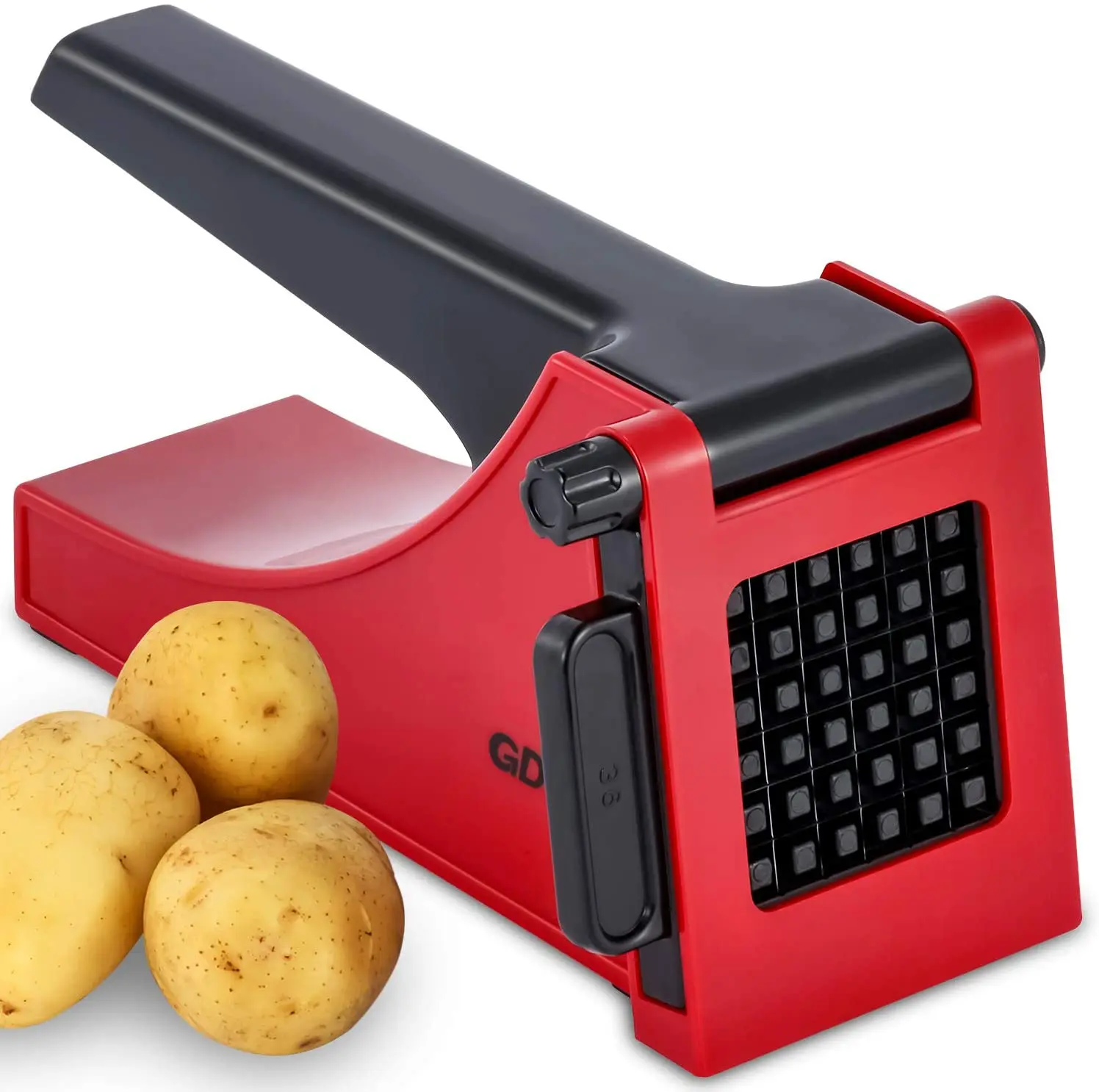 

CL434 Stainless Steel Potato Strip Maker Manual Potato Chip Slicer Kitchen Fruit Vegetable Chopper Shredder French Fries Maker, Red