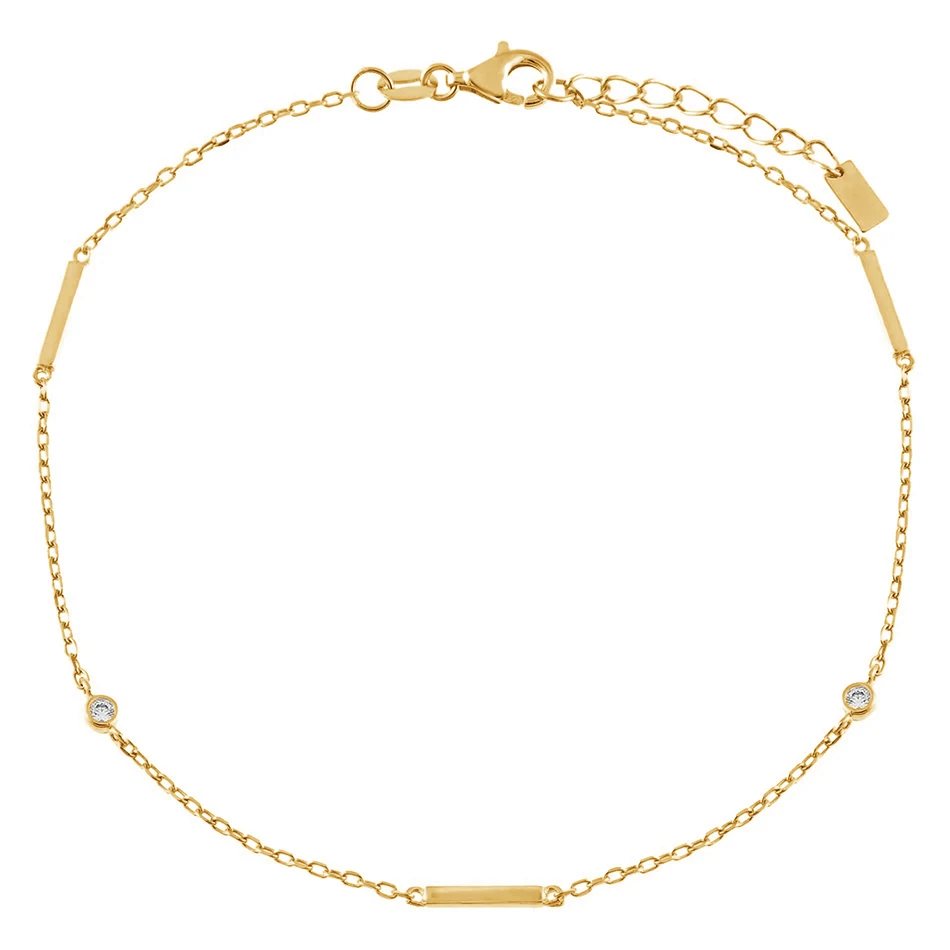 

silver jewelry manufacturer wholesale 18k gold plated women jewelry 925 sterling silver zircon bezel bar anklet