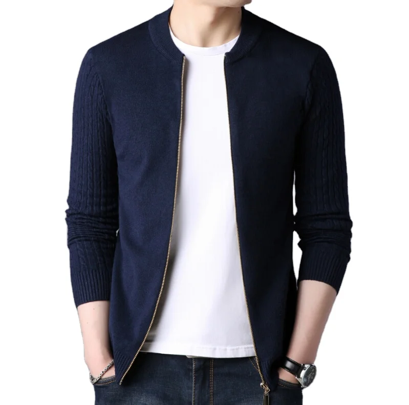 

long sleeve zipper stand collar shrug sweater casual autumn knitted men's cardigan, 4 colors