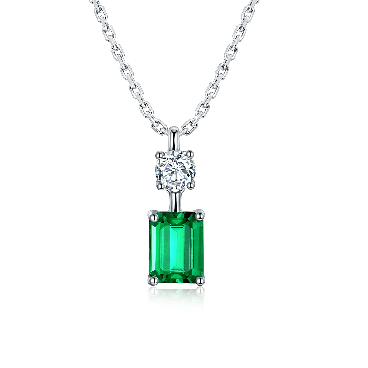 

925 Sterling Silver Mens Necklace Lab Grown Emerald Diamond Emerald Cut 1.50ct Necklace For Ladies Sterling Silver Necklaces