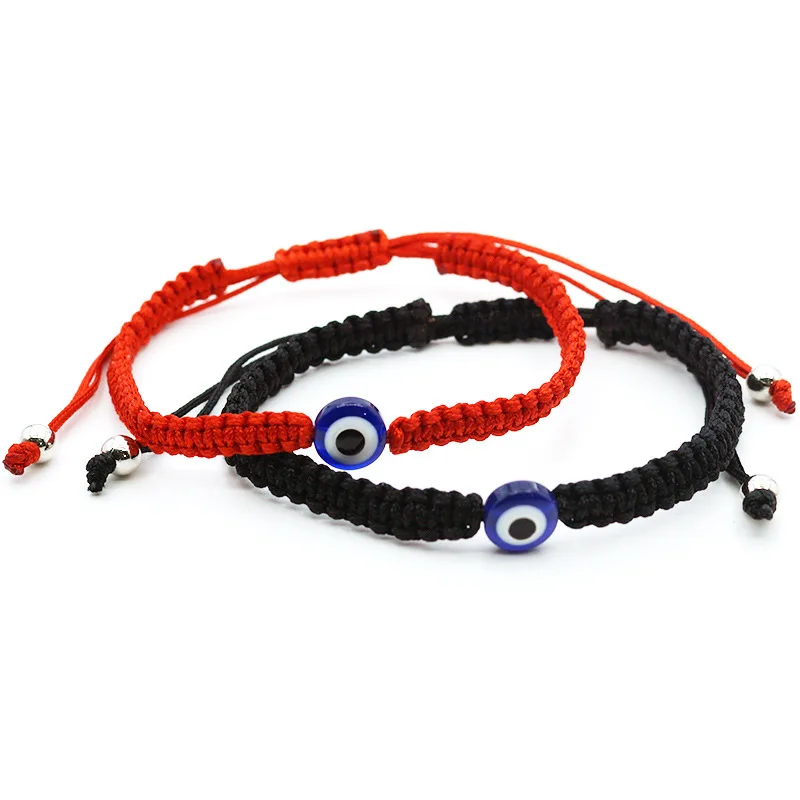 

Simple adjustable nylon rope bangles Turkish blue eyes jewelry handmade braided evil eyes bracelet, Black or red