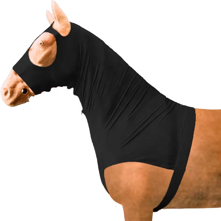 

Black stretch horse lycr a hood horse hoods with zip