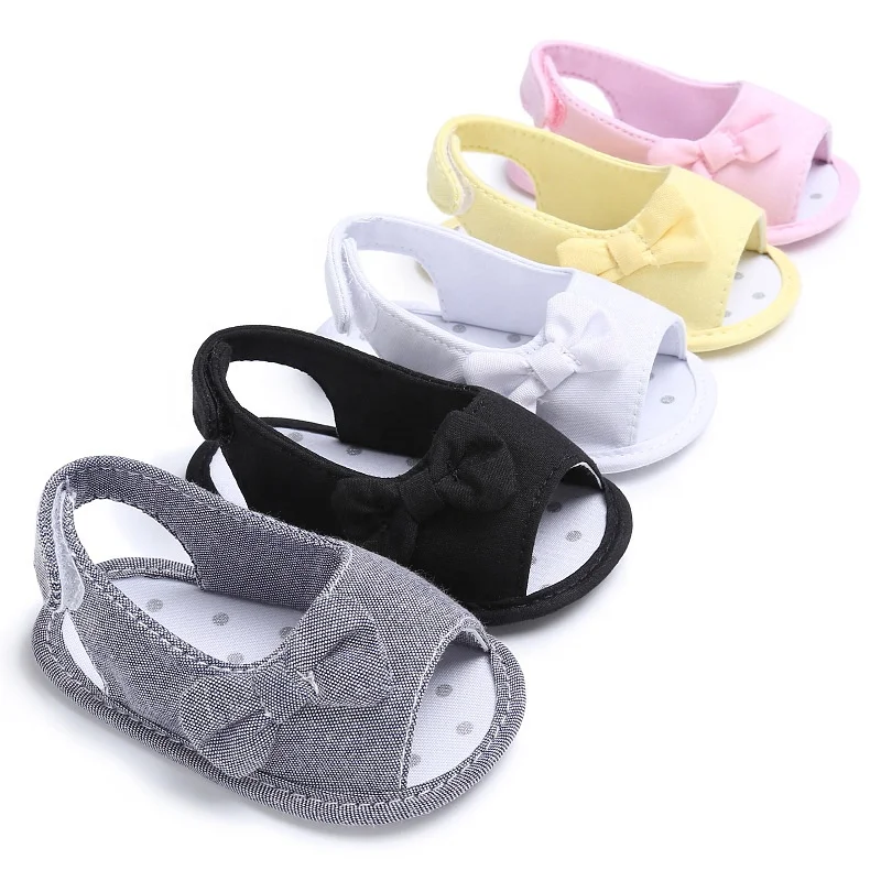 

Cute Shoes Baby Sandals Summer Bow Tie Solid Color Cotton Anti-slipping Soft Sole Simple Breathable Girl Sandals Infant Shoes