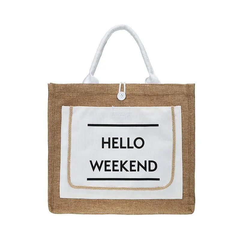 

Chic Linen Bags Multi Size Hello Weekend Cotton Linen Handbags For Woman, 3 colors