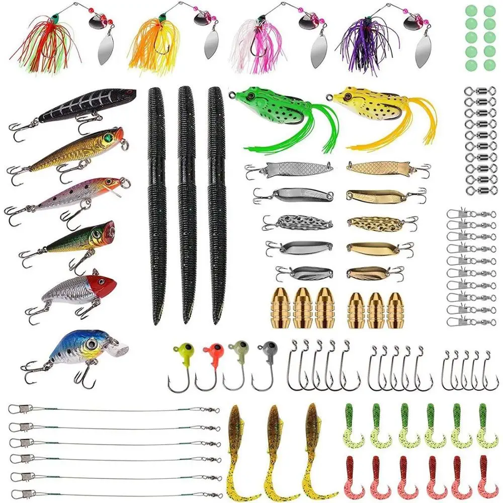 

102pcs Fishing Gear Lures Kit Set Fishing Lures Baits Tackle, Vavious colors