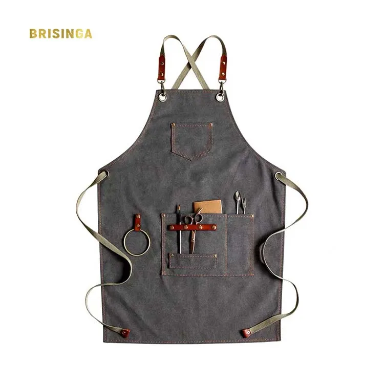 

Hot sale european linen apron bread sales apron men black apron short with pockets, Grey/brown