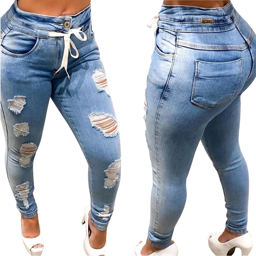 

Foma D8398 New arrival 2020 blue pants jeans women plus size jeans