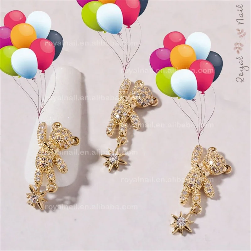 

New 3D Teddy Bear Golden Alloy Zircon Nail Art Decoration