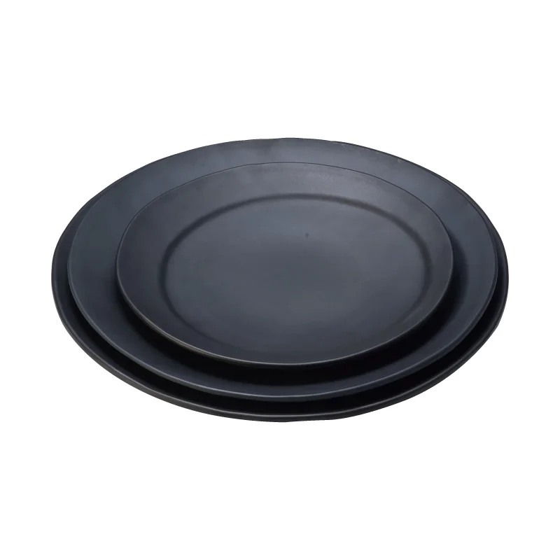 

Best Quality Wholesale Matt Black Round Plastic Melamine Custom Dinner Plates Restaurant, Can be customzied