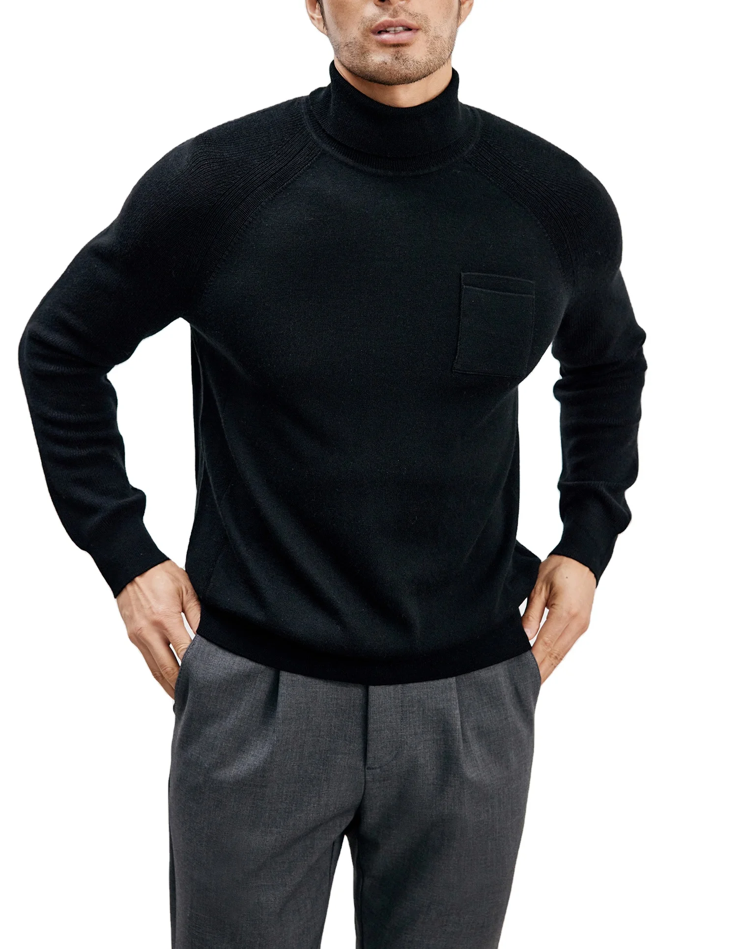 

Wholesale High Quality Warm Mens wool cashmere knitted wool Winter Knit blackTurtleneck Sweater, Customized color