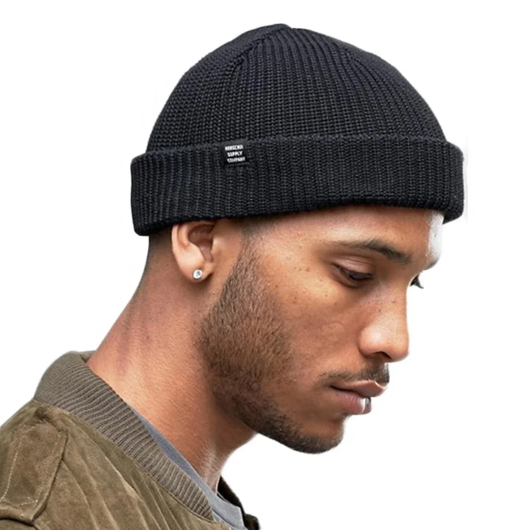 
Wholesale Hot Sale Custom Logo Label Mens Fisherman Fitted Beanie Knit Hat Toques 