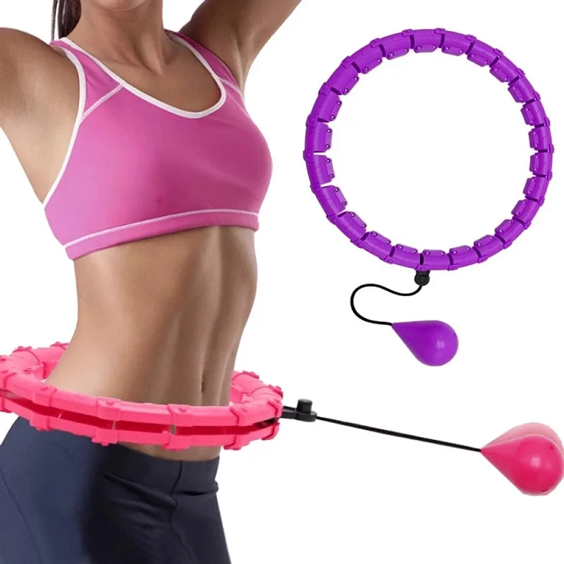 

24 Section Adjustable Sport Hoops Abdominal Thin Waist Exercise Detachable Hoola Massage Fitness Hoop Training Weight Loss, Pink/purple