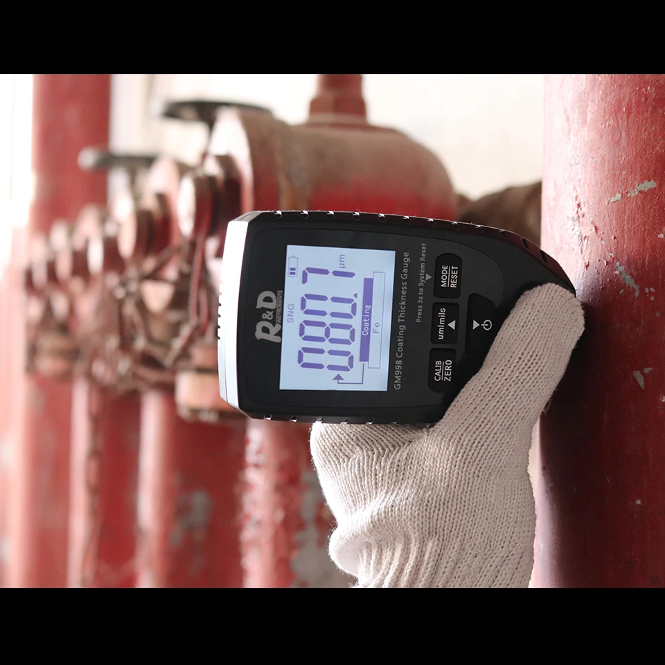 
R&D GM998 car paint coating thickness gauge car paint electroplate metal coating thickness tester meter 0-1500um Fe & NFe probe 