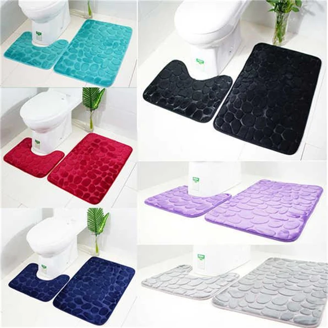 

Home Two-piece Bathroom Mat Toilet Mat Set Goose Stone Carpet