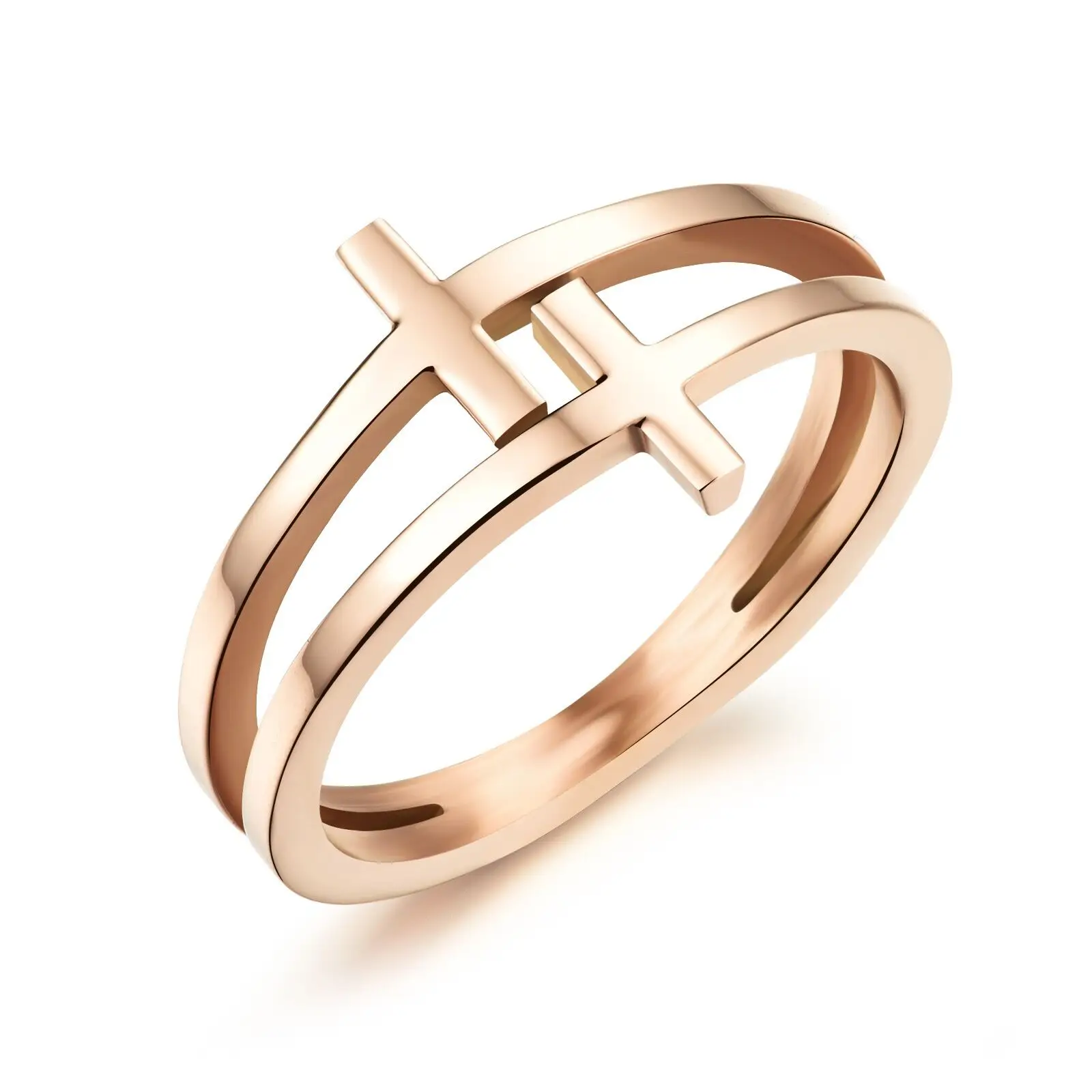 

Stainless Steel Plating Rose Gold Ring Double Cross Finger Circle for Women