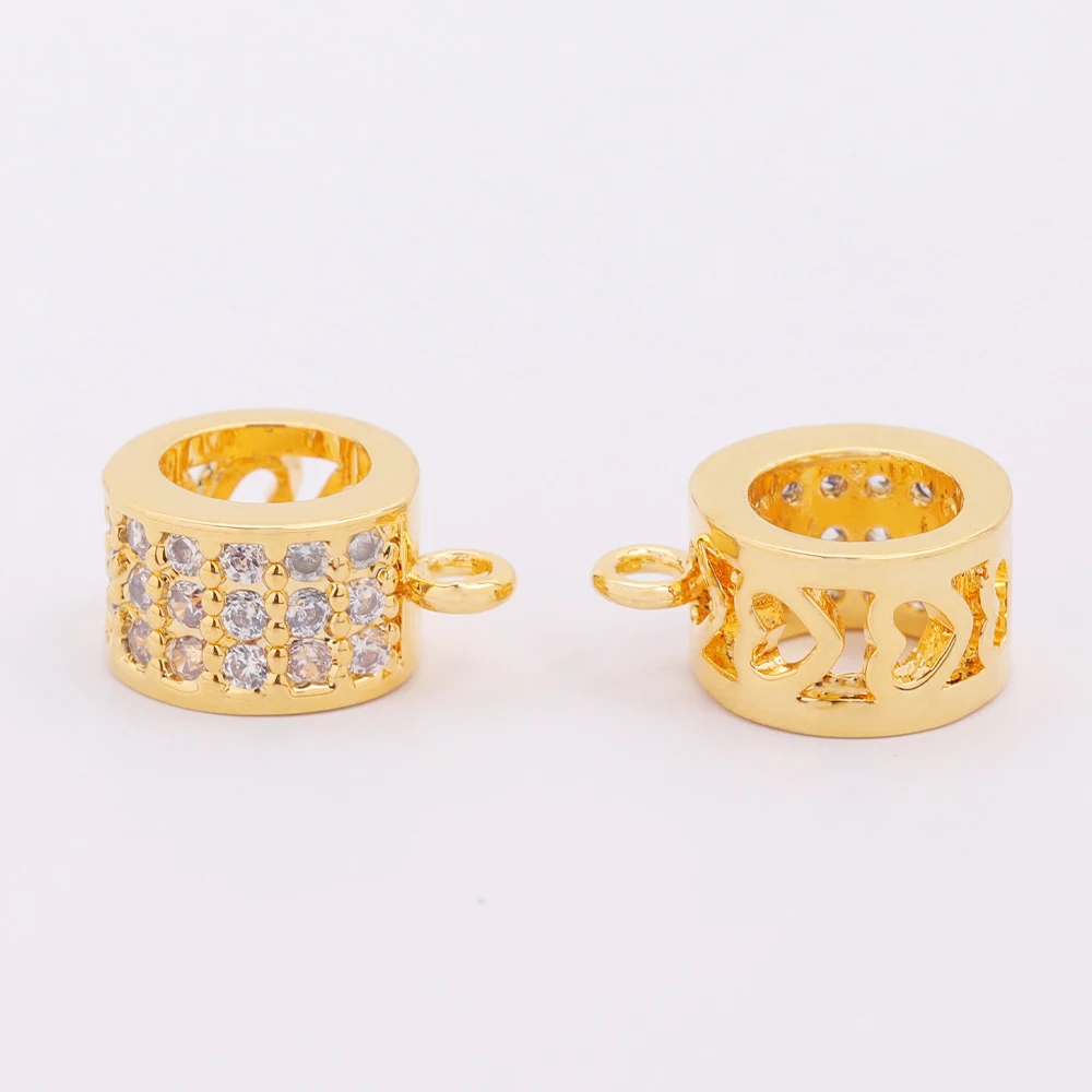 

18k gold plated brass pave Zircon beads not rust not allergic clasp for necklace making no tarnish Round hollow spacer beads