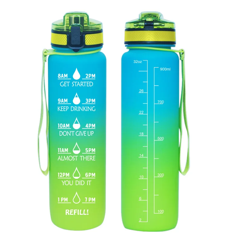 

32oz Leakproof Tritran BPA Free Water Bottle With Time Marker Botella De Agua Deportiva, Customized color acceptable
