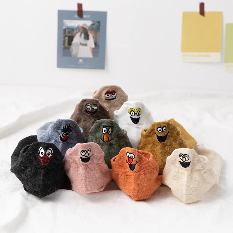 

Wholesale Embroidered Women Socks Happy Fashion Ankle Funny Socks Women Cotton Summer Candy Color, As shown in the figure