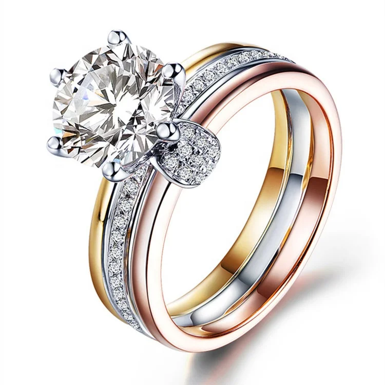 

Newest Design Jewelry 2 Carat Diamond Ring Color Gold Plated Ladies Engagement Wedding Zircon 925 Sterling Silver Ring, Customized color