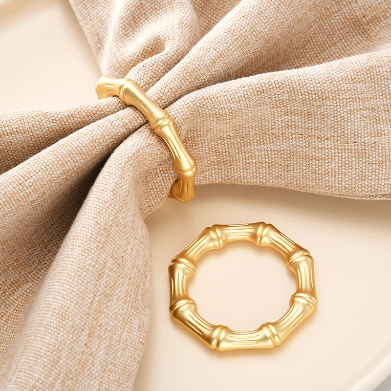 

2023 New napkin ring golden bamboo napkin ring zinc alloy electroplating napkin ring for Wedding Hotel Restaurant