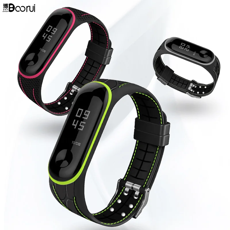 

Boorui Silicone Waterproof Watch Band For Xiaomi Mi Band Strap 5 4 3 Integrated Soft Mi Band 6 Strap, Black with red. black with blue,,whole black