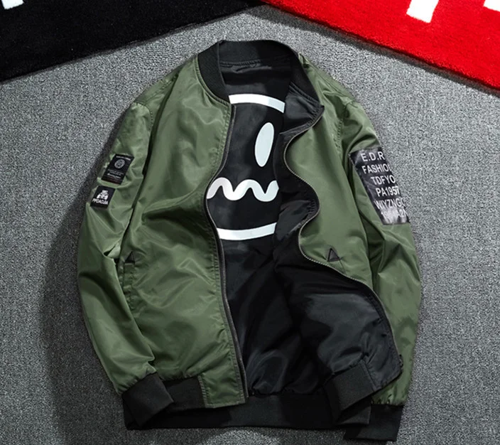 

Autumn thin section green double-sided jacket casual baseball uniform