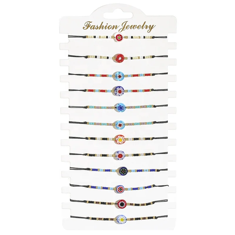 

Fashion Multicolor Bohemian Miyuki Beaded Adjustable glaze Flower Beads Charms Bracelet Set Jewelry For Women Gift, Picture