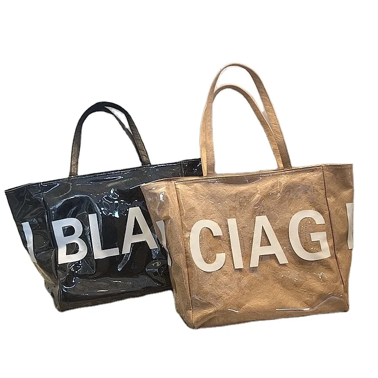 

Fashionble Large PVC Handbag Leather Handle Market Tote Bag, Brown/grey/black/green/white