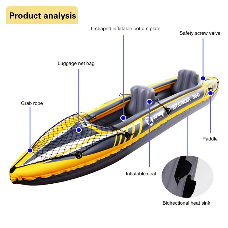 

Cheap 2 person folding anti-exposure inflatable fishing canoe kayak for sale, Yellow