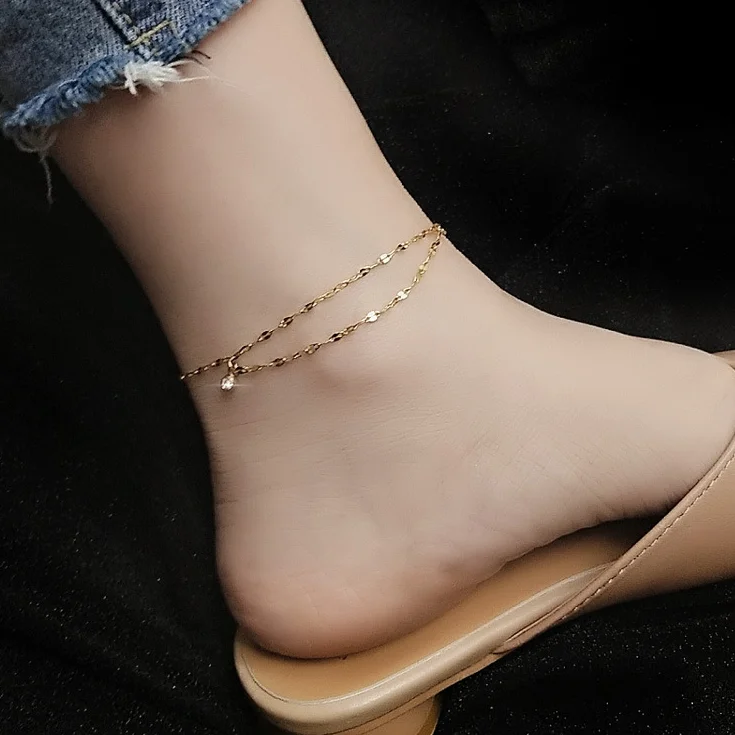 

Wholesale Stainless Steel Simple Bling CZ Diamond Chain Women Anklets Foot Jewelry