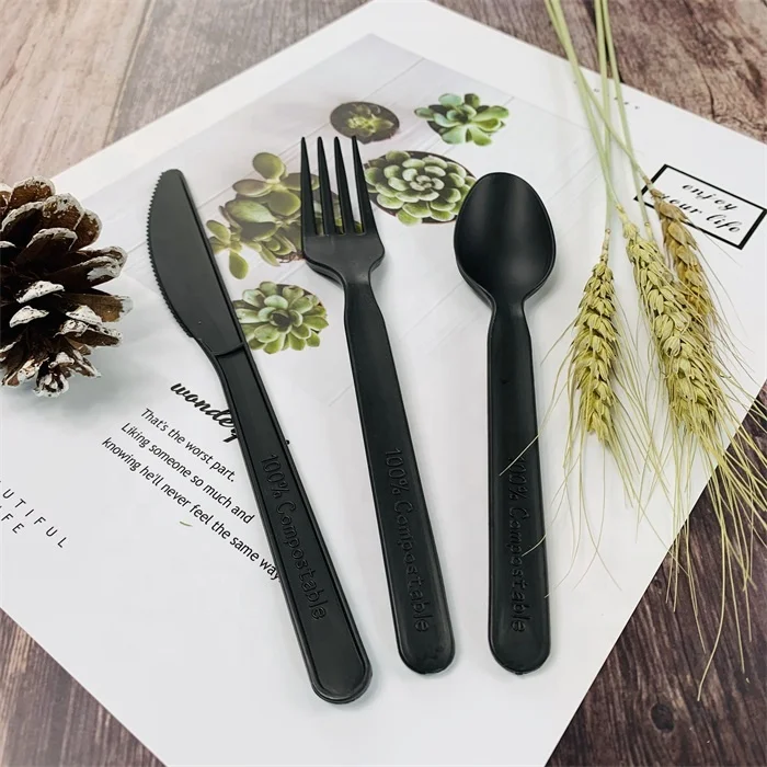 

Environmentally Friendly Disposable Biodegradable Cutlery Personalized Brand Names Airline Travel Cornstarch Cutlery Set 7 INCH