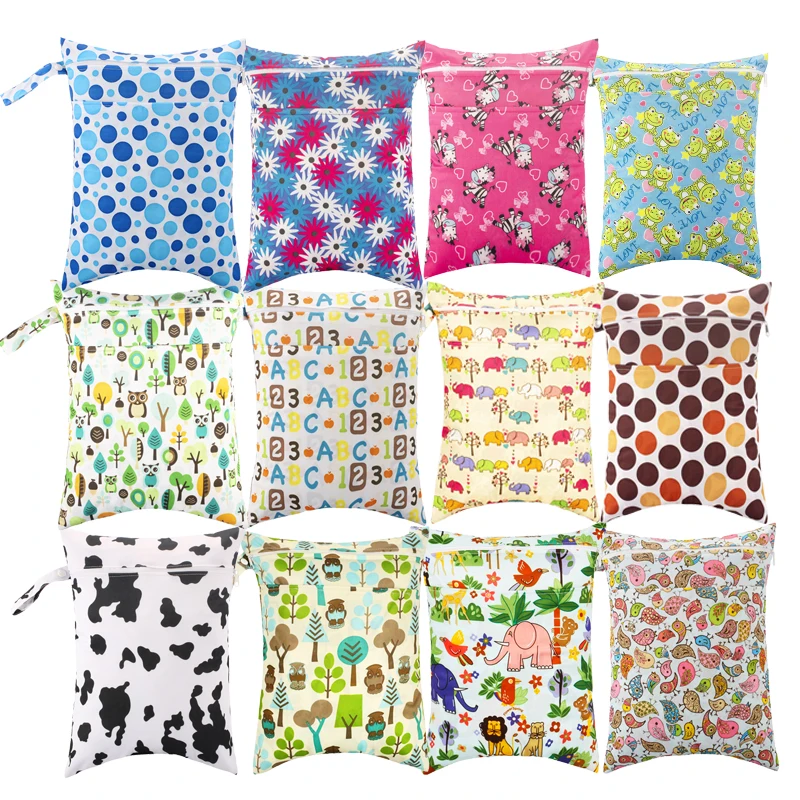 

Washable Reusable Nappy Two Pockets Wet Bag Fashion Design Waterproof Swim Sport Double Pockets wetbags  print Wet Bag, Multi-color colors