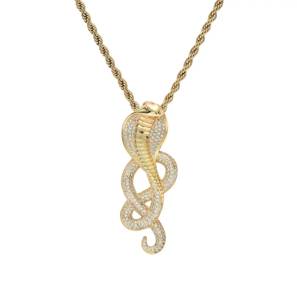 CN086  New Pendant Brass Micro Pave with CZ Stones Necklace Gold Color Jewelry HIP HOP