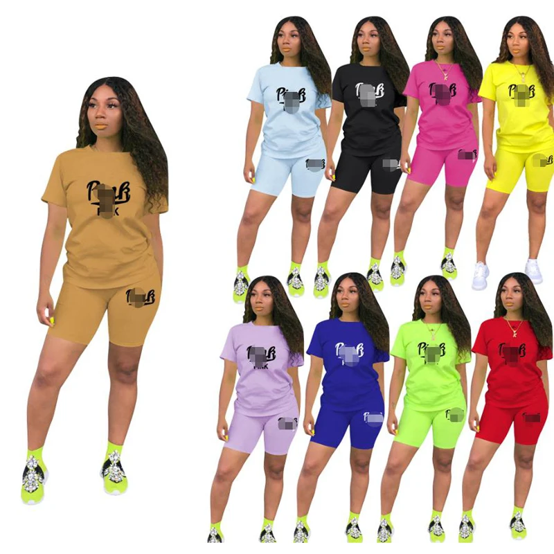 

2021 Low MOQ customized logo women two piece pants set for summer, Customized color/as show