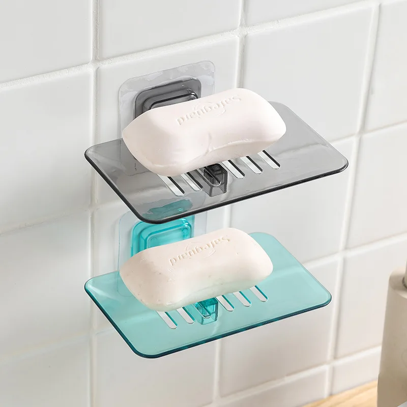 

New Creative Non-perforated Paste Crystal Soap Box Bathroom Wall Suction Type Soap Dish Drain Bathroom Soap Shelf, White