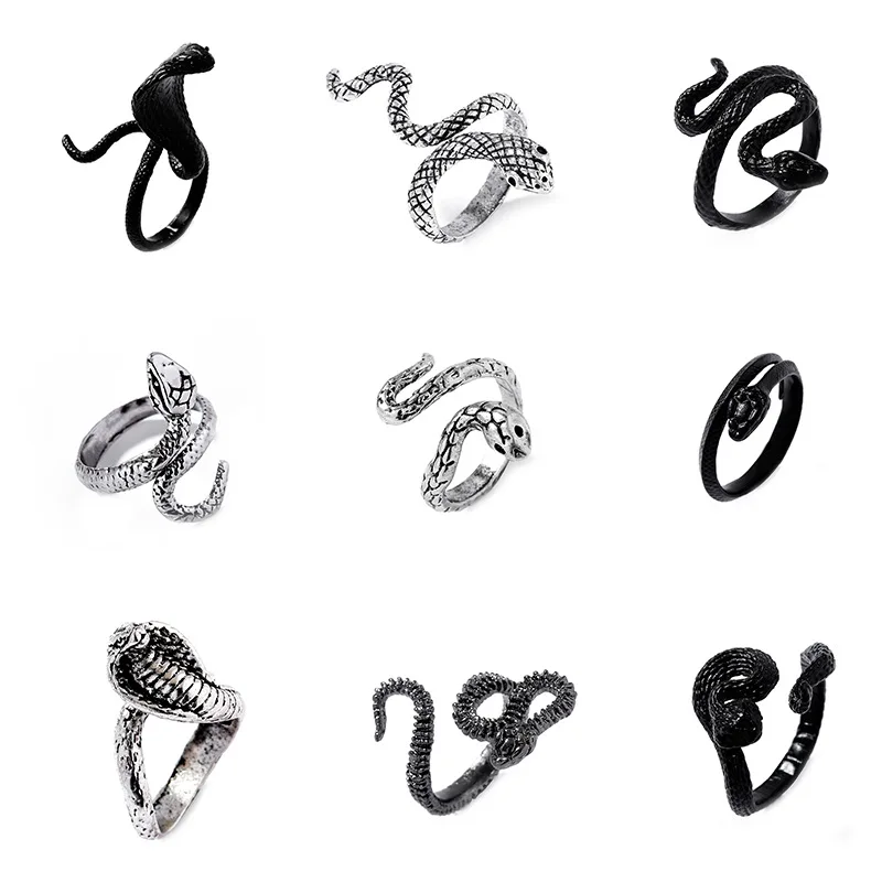 

Dark Punk Street Style Cobra Viper Rings Adjustable Hiphop Snake Animal Shaped Finger Rings for Men, Silver,gold,black