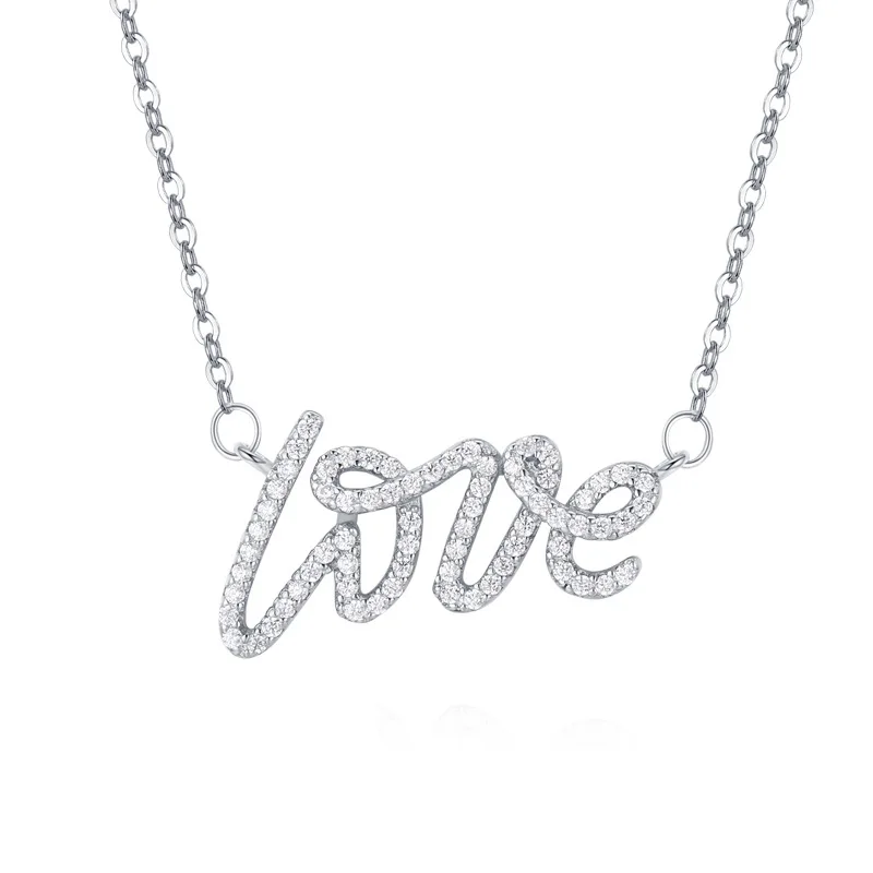 

LOVE Letter Romantic 925 Sterling Silver Pendant Necklace with Micro Diamond Light Luxury Clavicle Chain