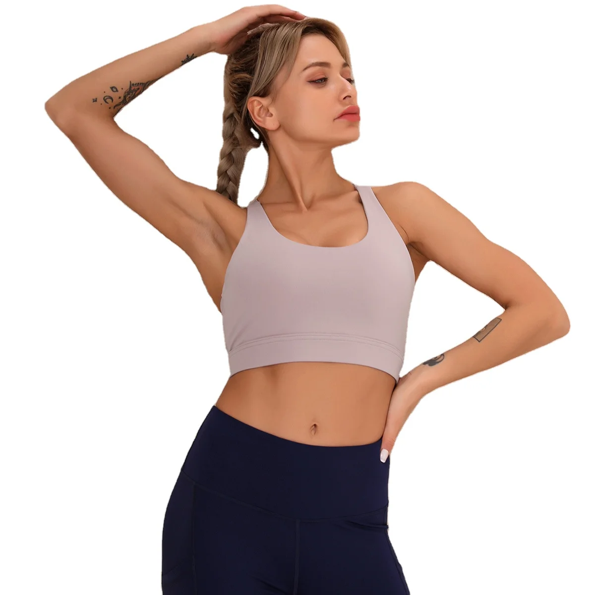 

High quality cross back soft sexy embossing training workout yoga crop top seamless sports bra