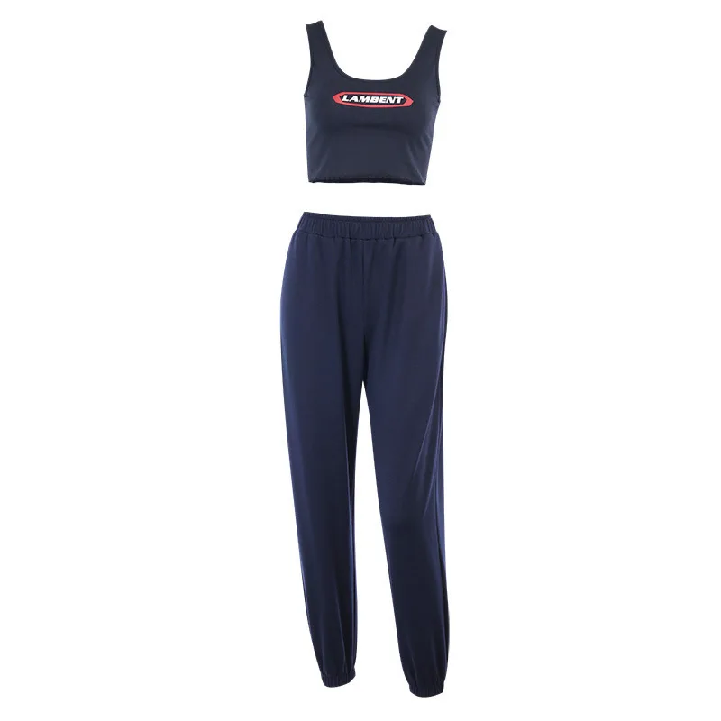 

Europe and the United States ins street sexy slim cropped vest loose casual sports pants suit