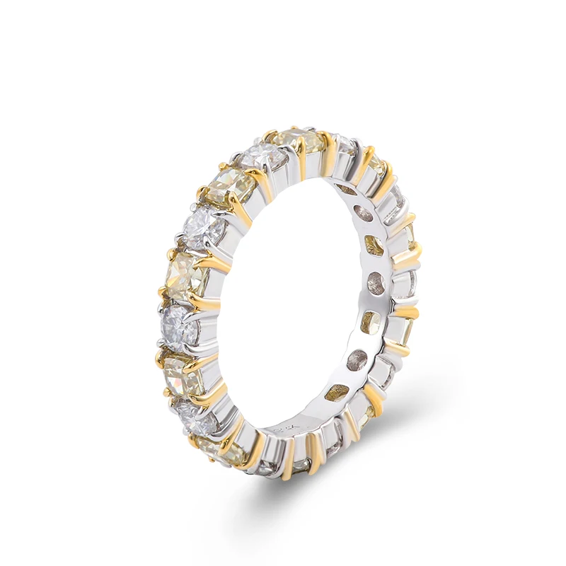

Provence moissanite eternity band cushion cut yellow moissanite 3x3mm& clear 3mm round moissanite ring band, White,yellow and rose gold