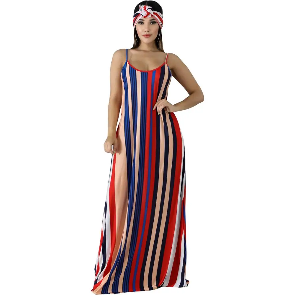 

2020 Summer Backless Striped Casual Dress Long Maxi Dresses For Woman